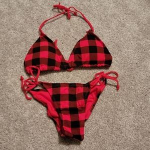 Red plaid string bikini